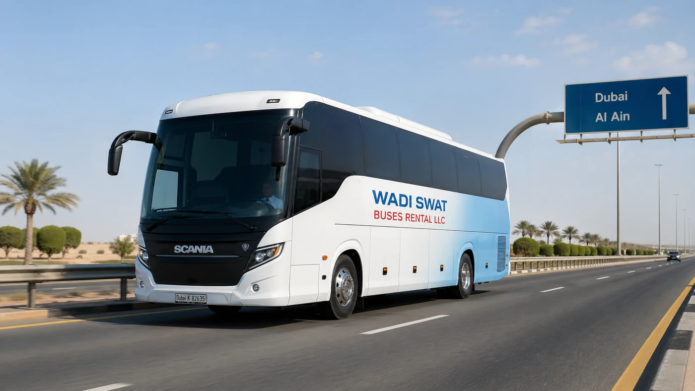 Mitsubishi Rosa 34 seater minibus for Dubai to Al Ain private group transport
