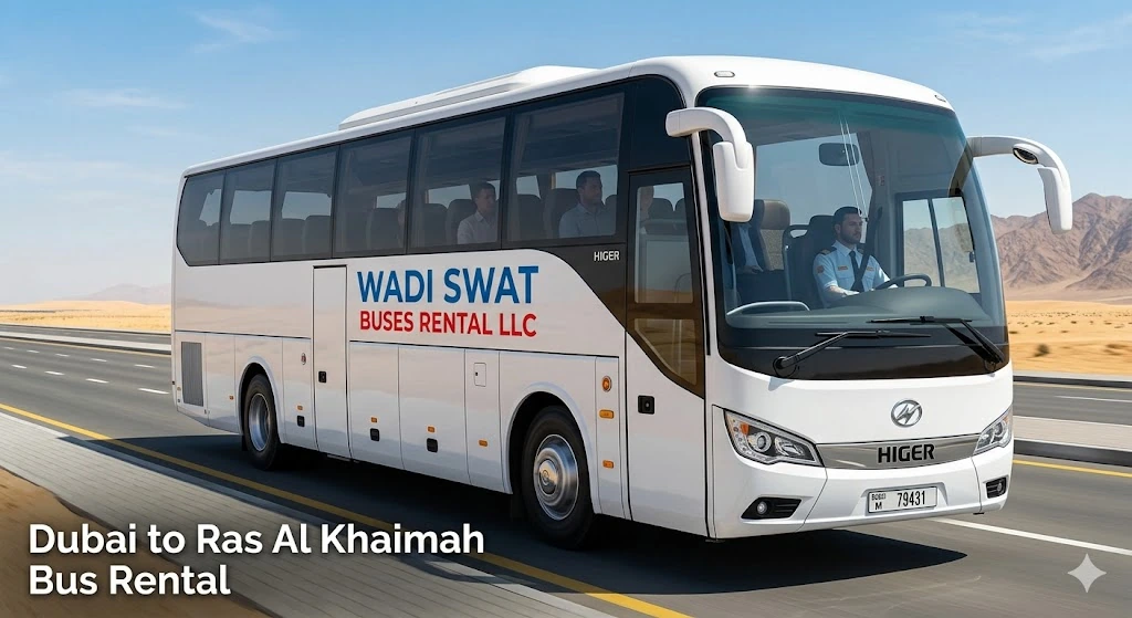 Kinglong 35 seater executive bus for Dubai to Ras Al Khaimah private group transport