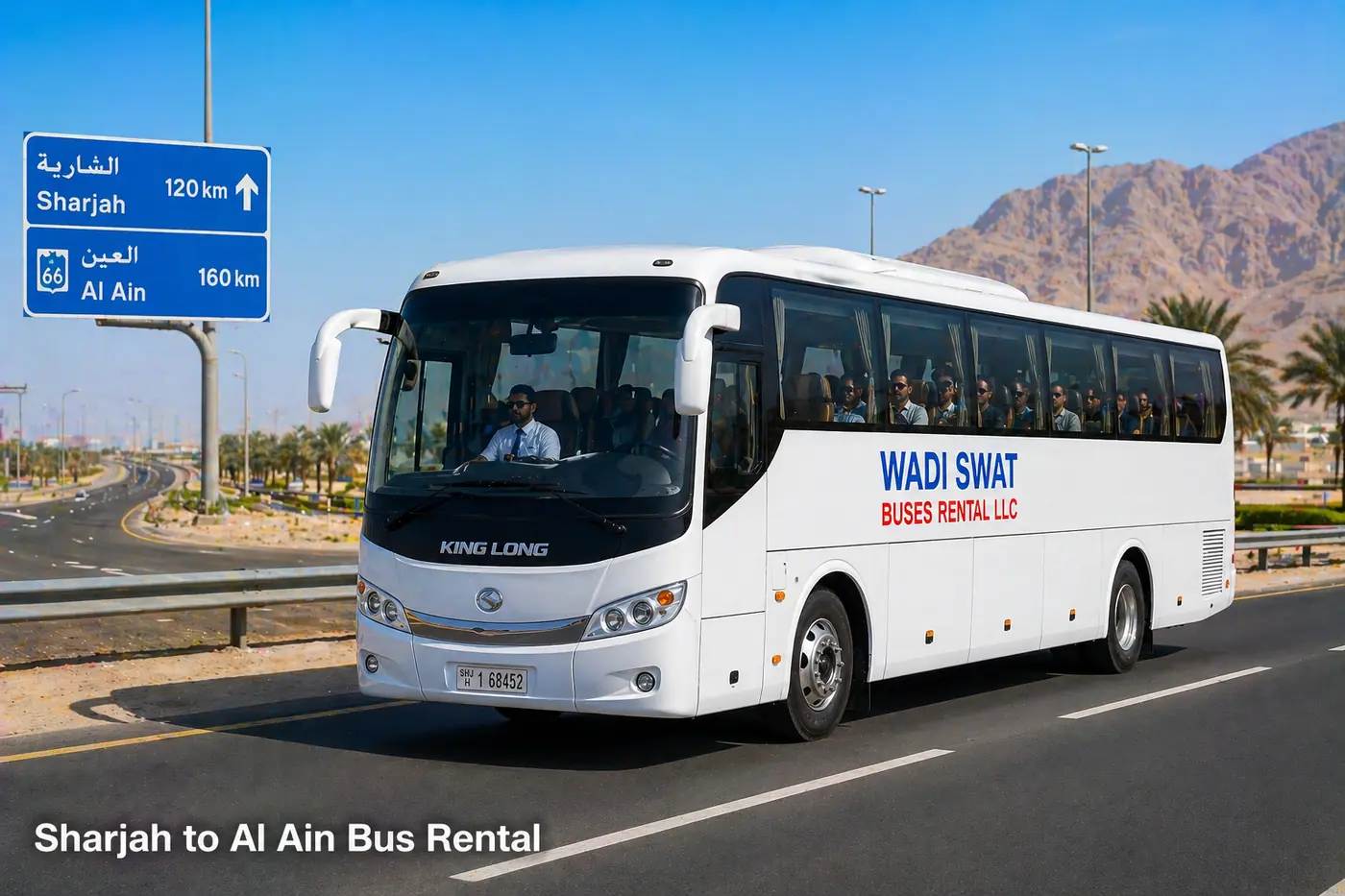 Mitsubishi Rosa 26 seater minibus for Sharjah to Al Ain private group transport