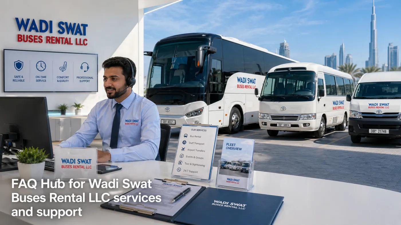 صفحة الأسئلة الشائعة عن النقل في الإمارات وخدمات تأجير الحافلات والأسعار والحجز والأسطول