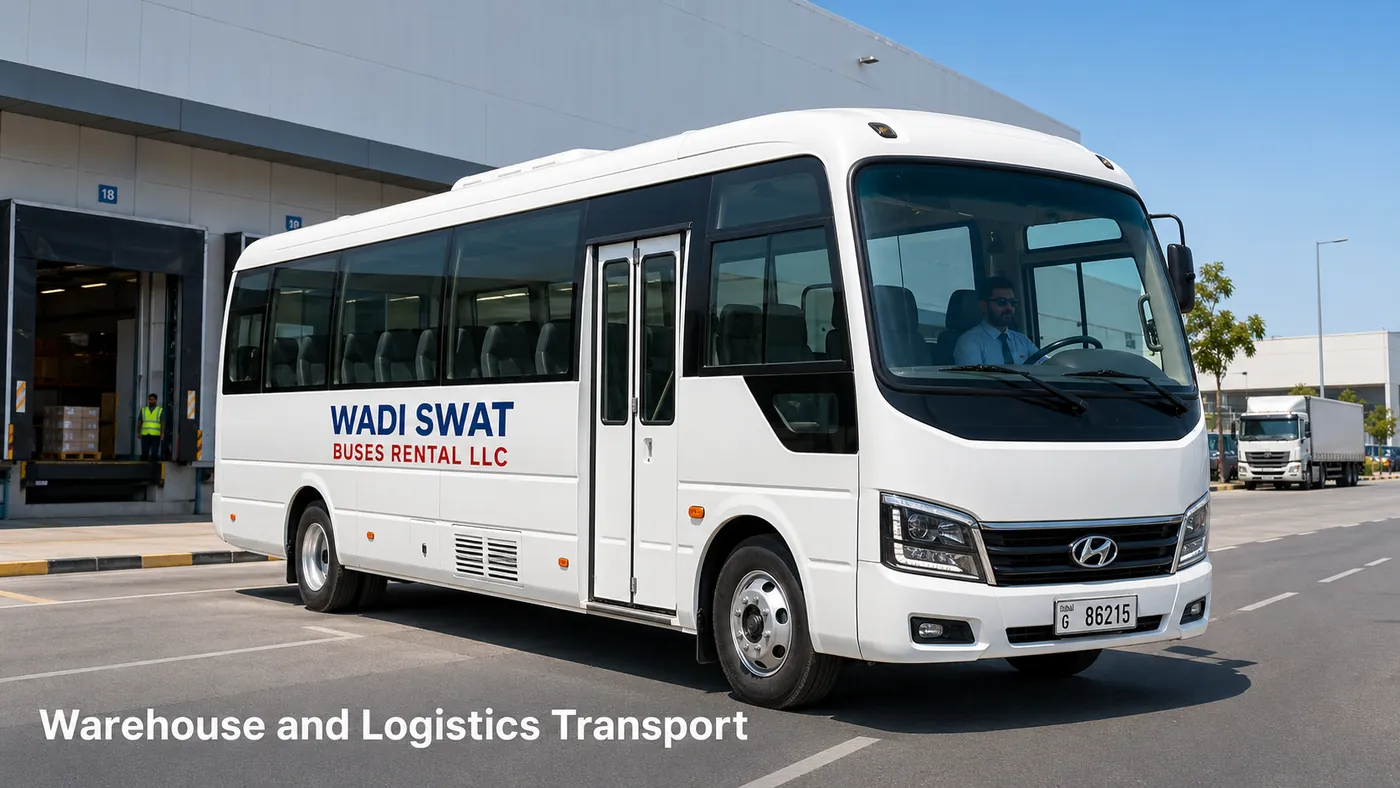Warehouse staff shuttle bus for logistics employee movement