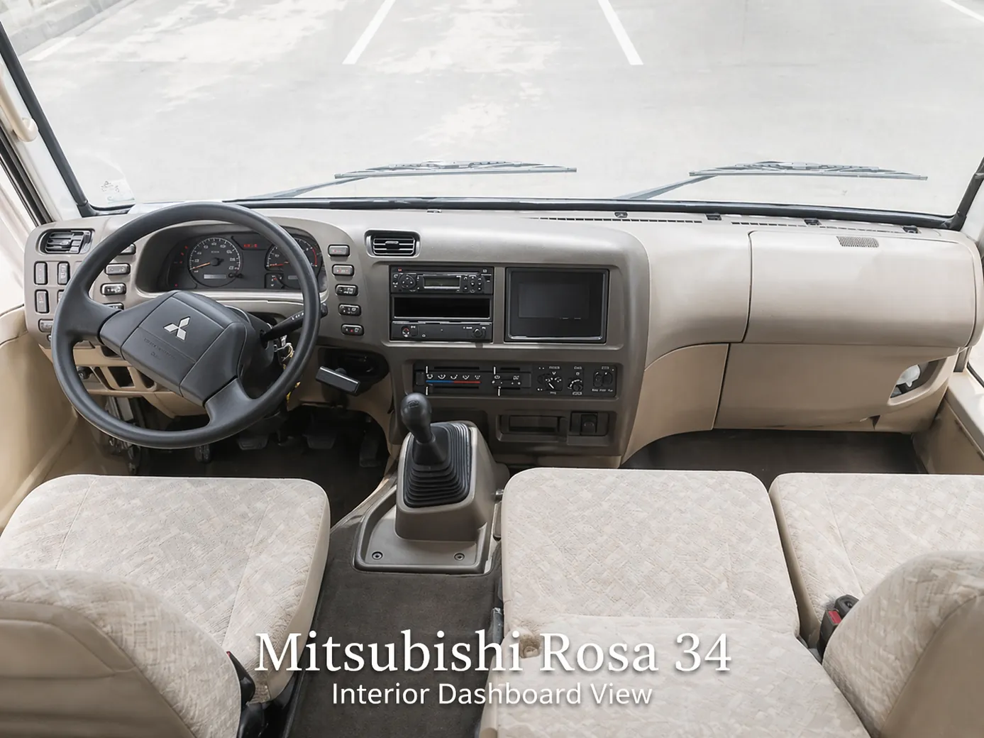 Mitsubishi Rosa 34 Seater Mini Bus dashboard and front cabin view