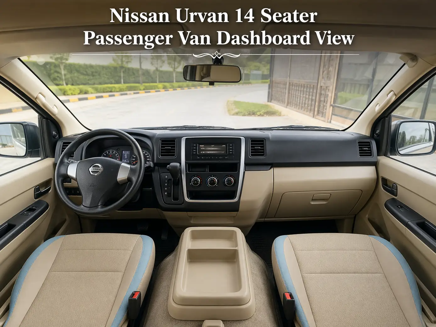 Nissan Urvan 14 Seater Passenger Van dashboard and front cabin view