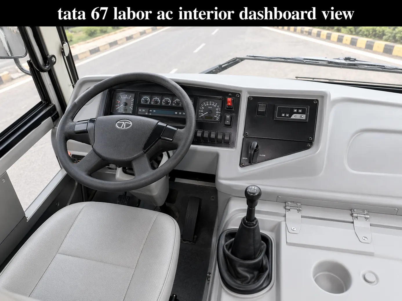 Daewoo 61 Seater Labor AC Bus dashboard and front cabin view