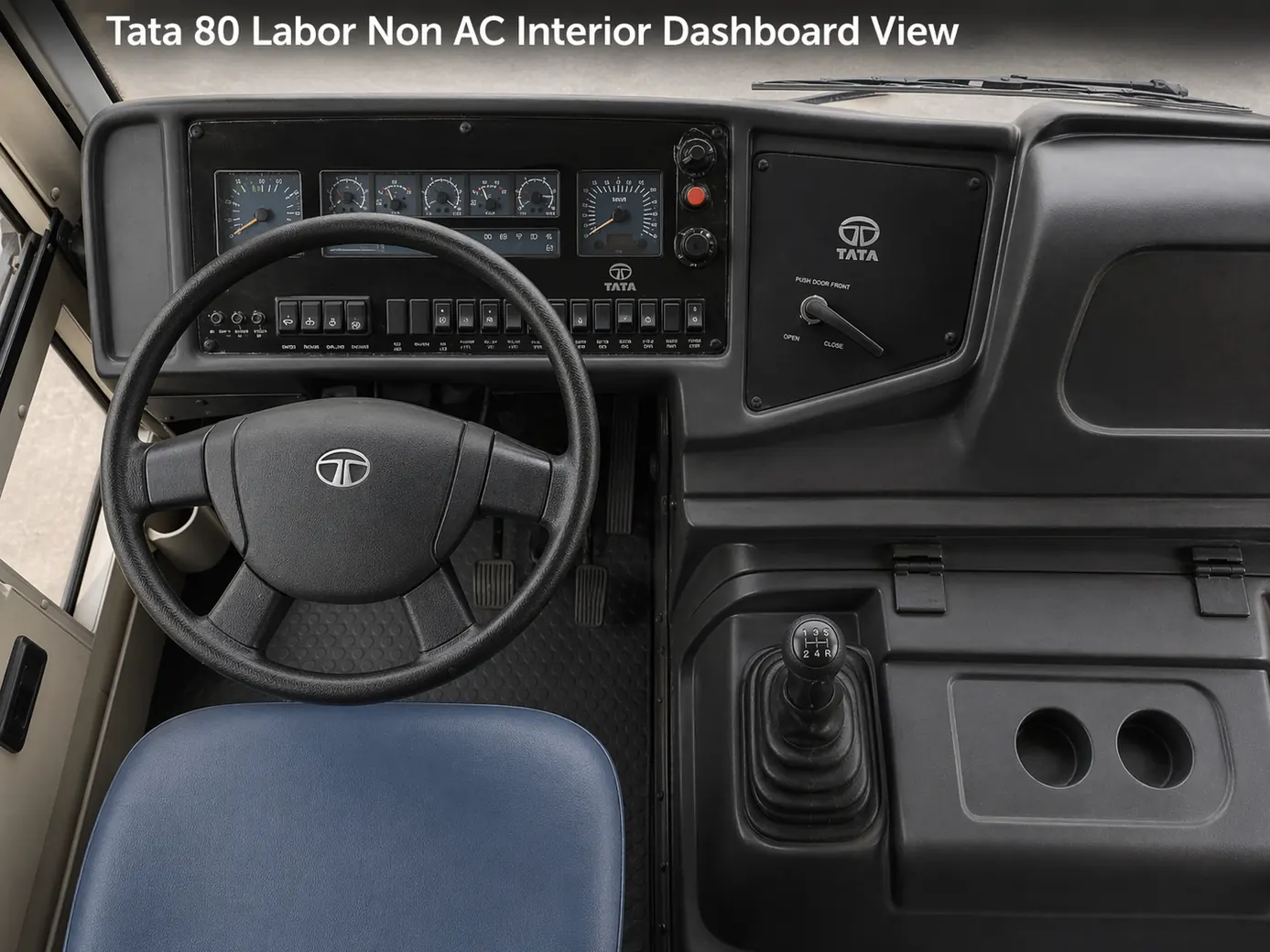 TATA 84 Seater Labor Non AC Bus dashboard and front cabin view