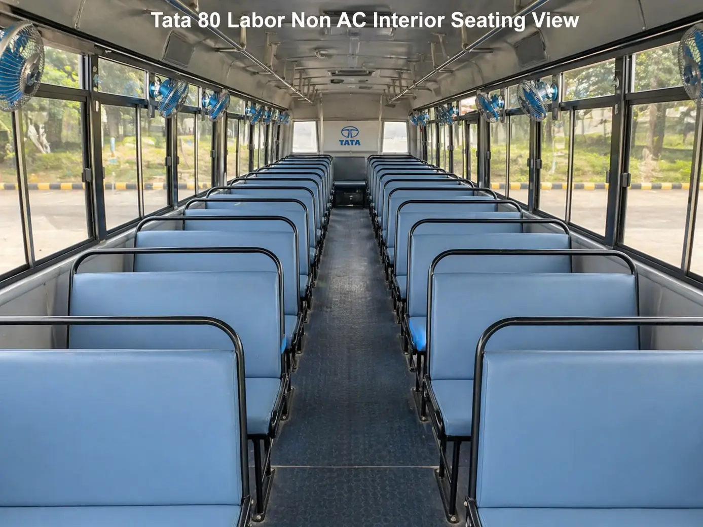 TATA 84 Seater Labor Non AC Bus interior seating view