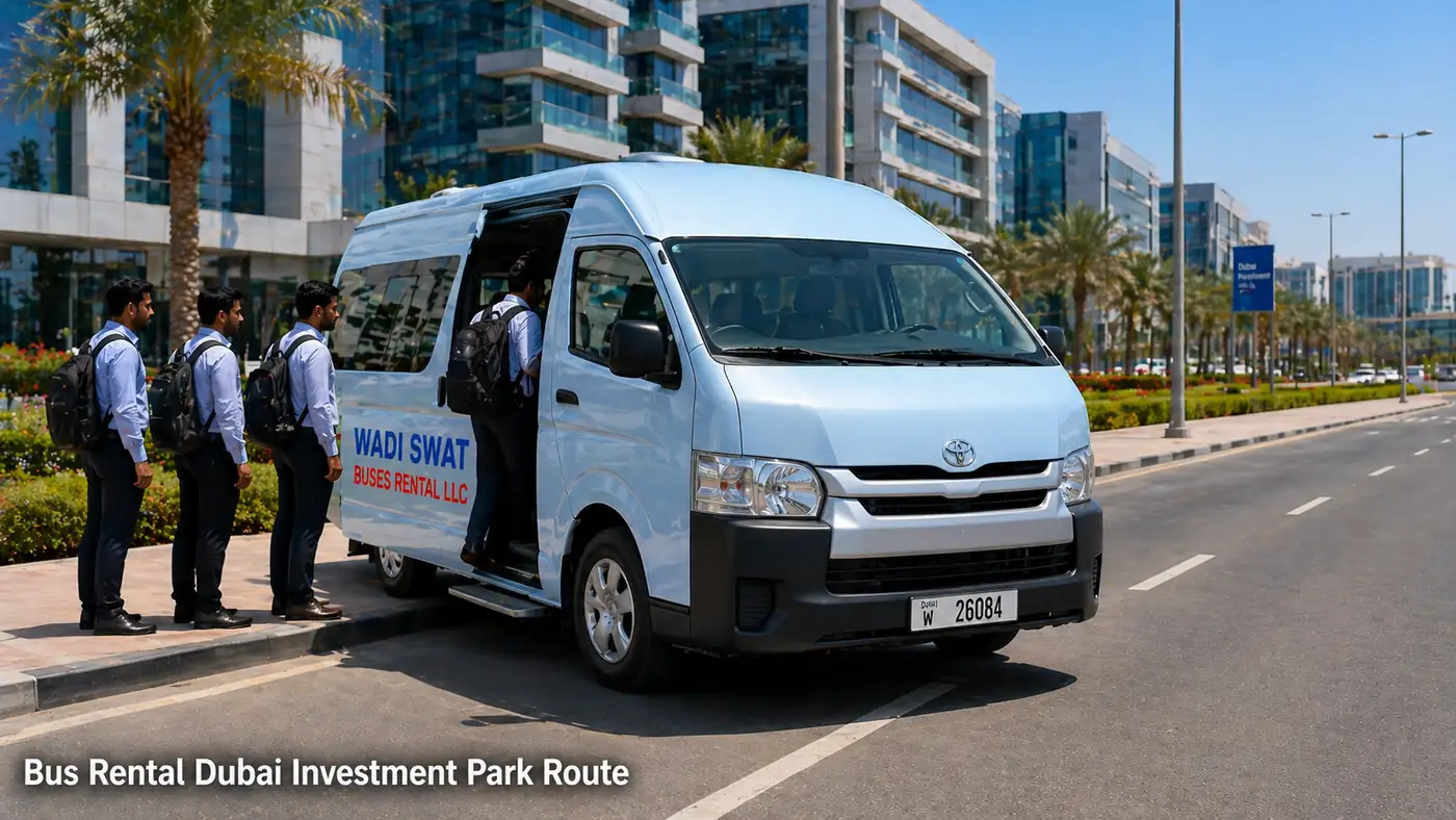 Dubai Investment Park staff shuttle bus hero image for workforce transport