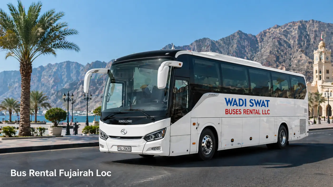 Bus Rental Fujairah hero image with coach for long-route group transport