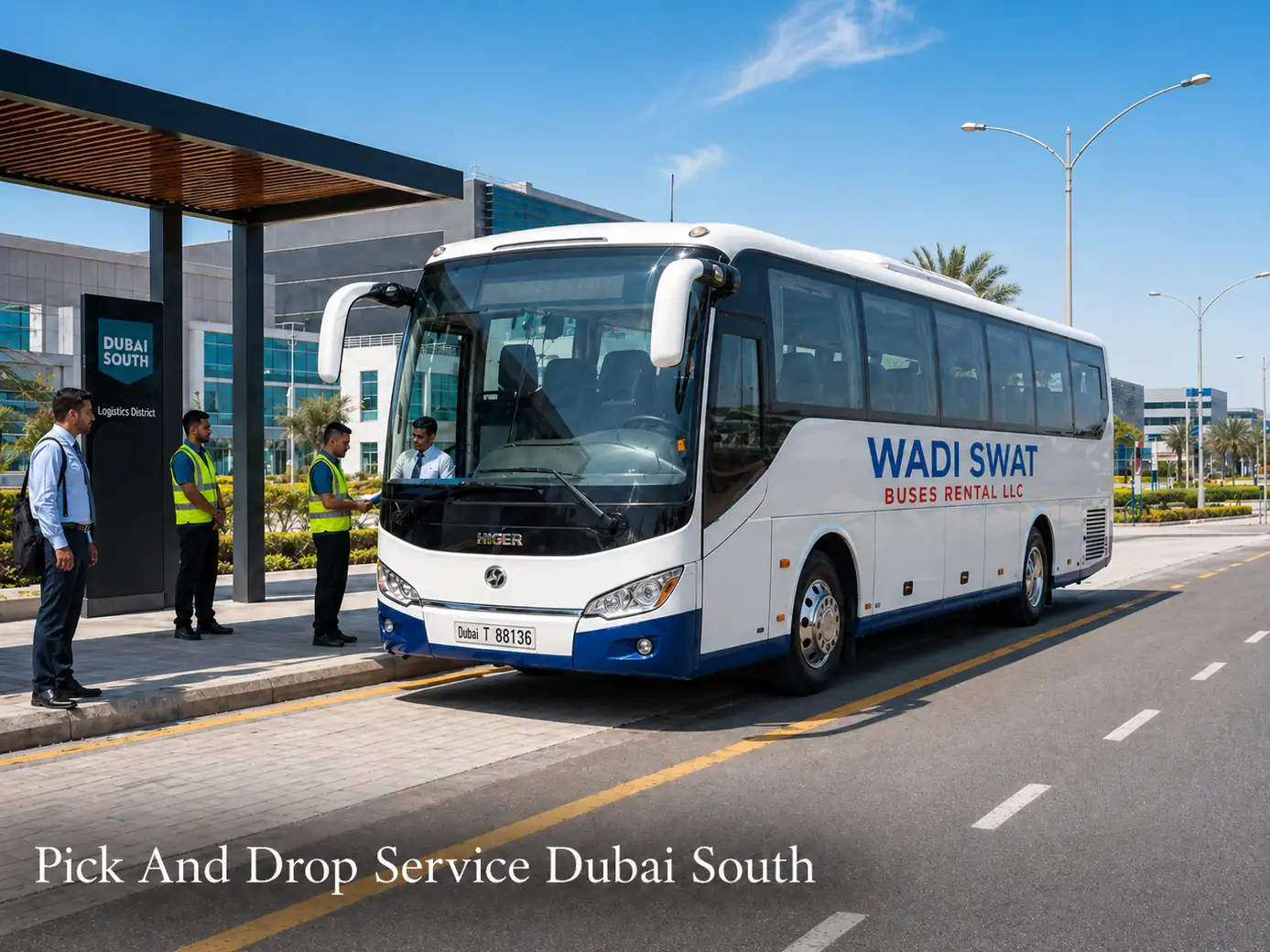 Dubai South bus rental route example: hotel transfer