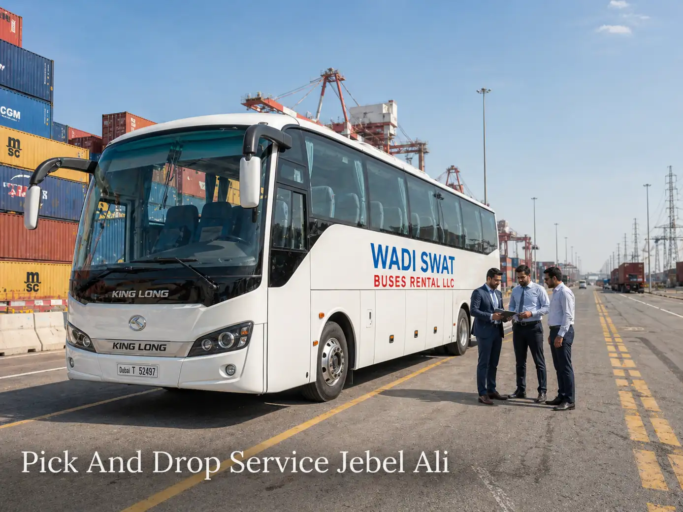 Jebel Ali bus rental route example: accommodation pickup