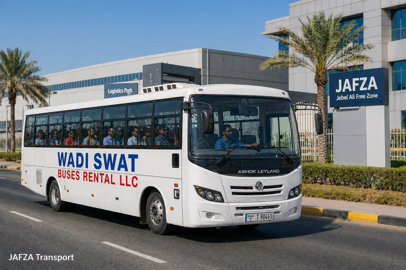 Jebel Ali staff transport bus hero image for workforce and site routes