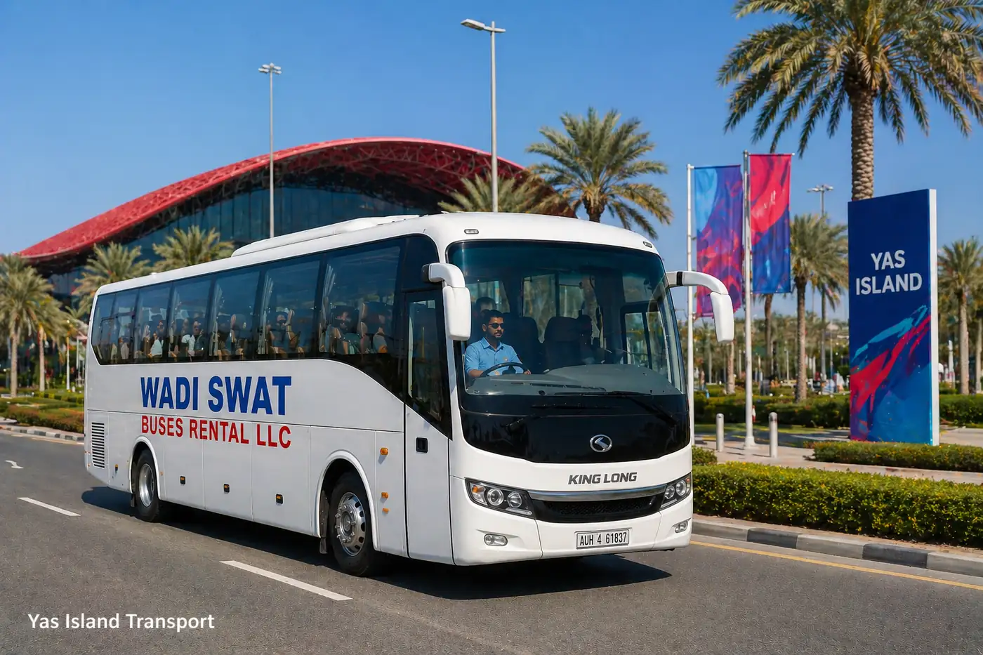 Yas Island transport for leisure visitors, hotel guests, event groups, theme park trips, and Abu Dhabi destination transfers