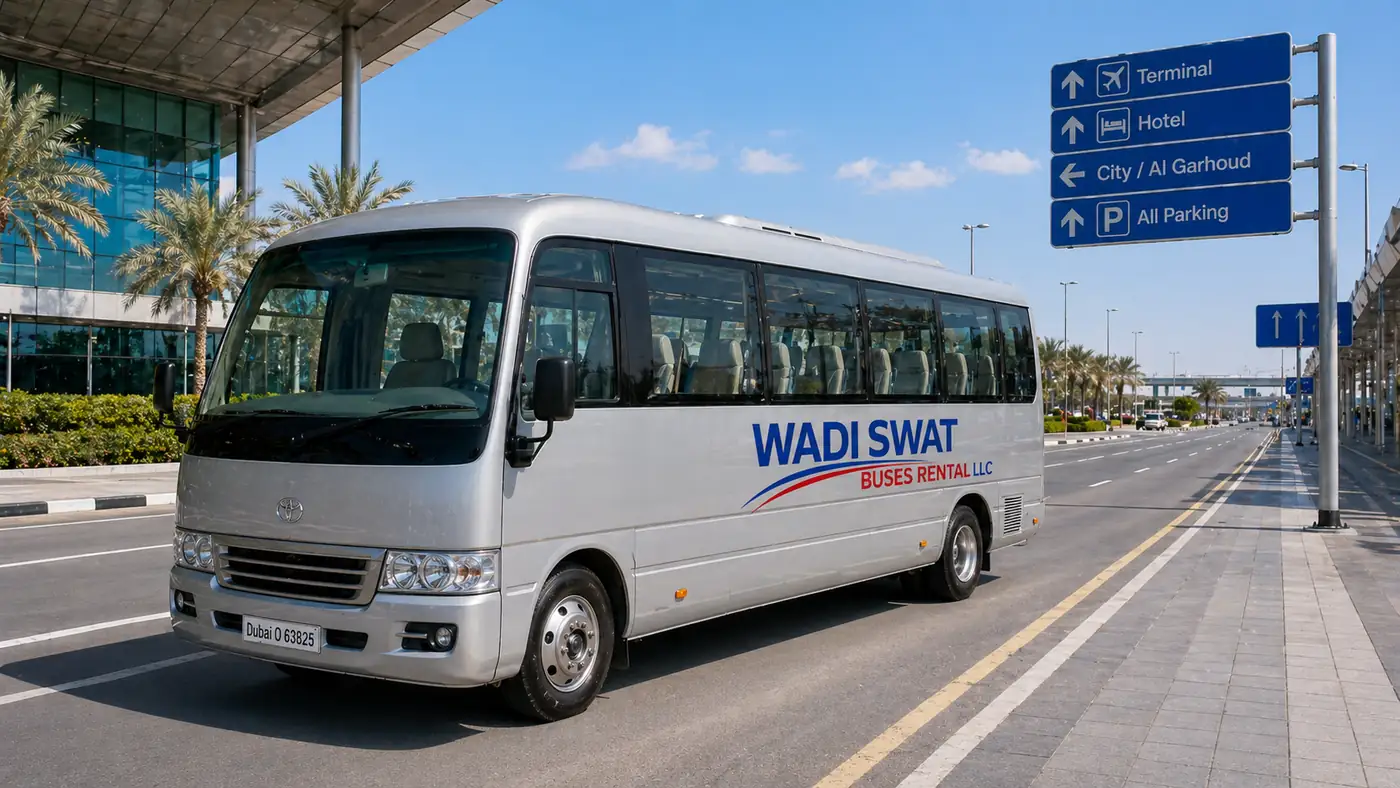 Al Garhoud bus rental route example: hotel transfer