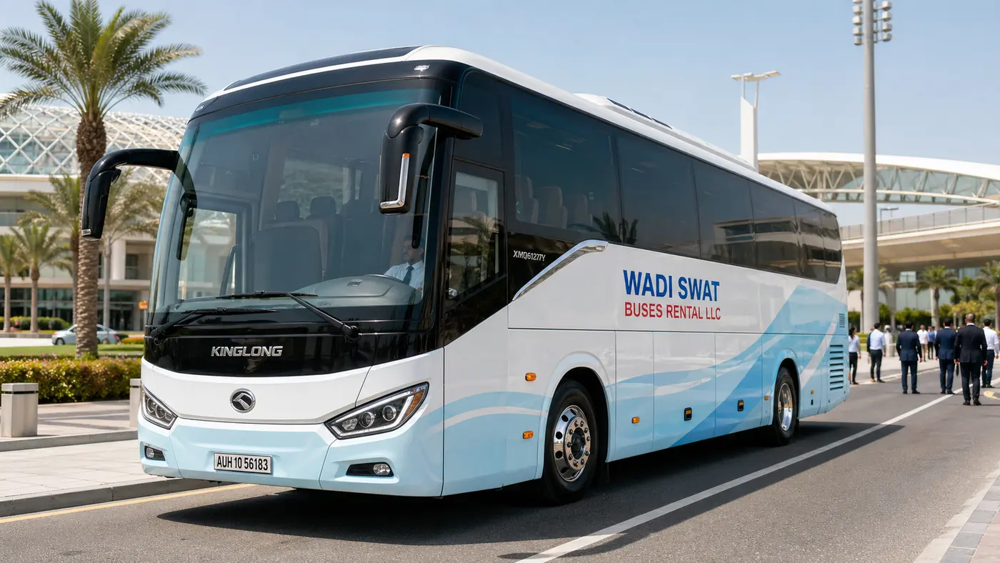 Yas Island bus rental route example: waterfront guest transfer