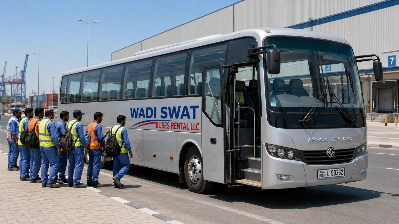 Labor transport in Jebel Ali industrial area
