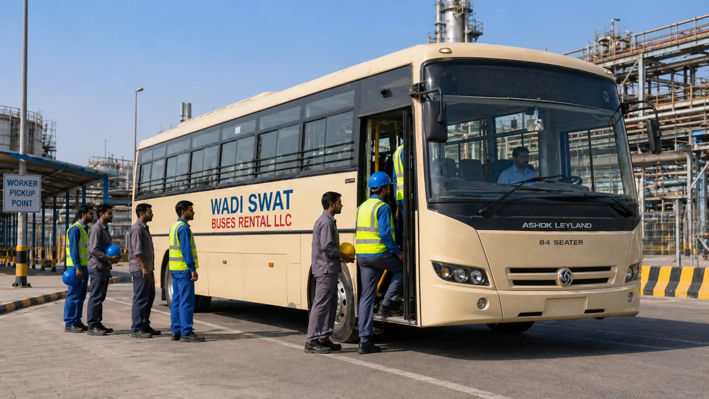 Musaffah bus rental route example: industrial site access