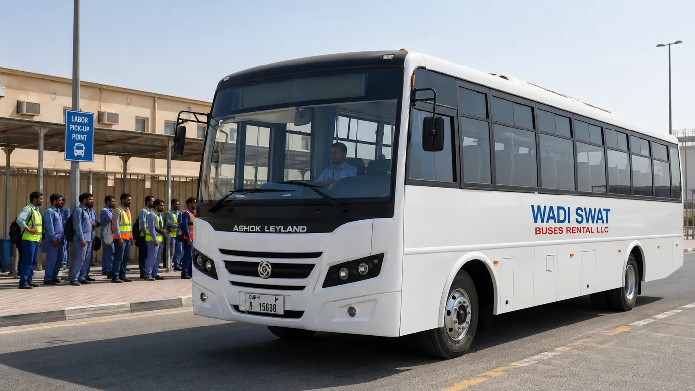 Labor Transport Sonapur workforce operation with a bus serving an organised work route