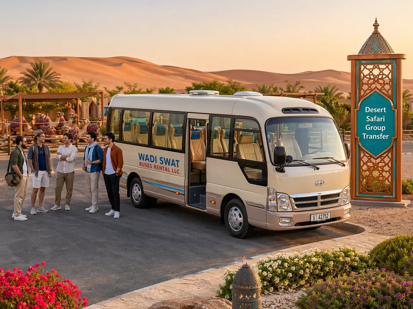 Desert safari group transfer huandai bus