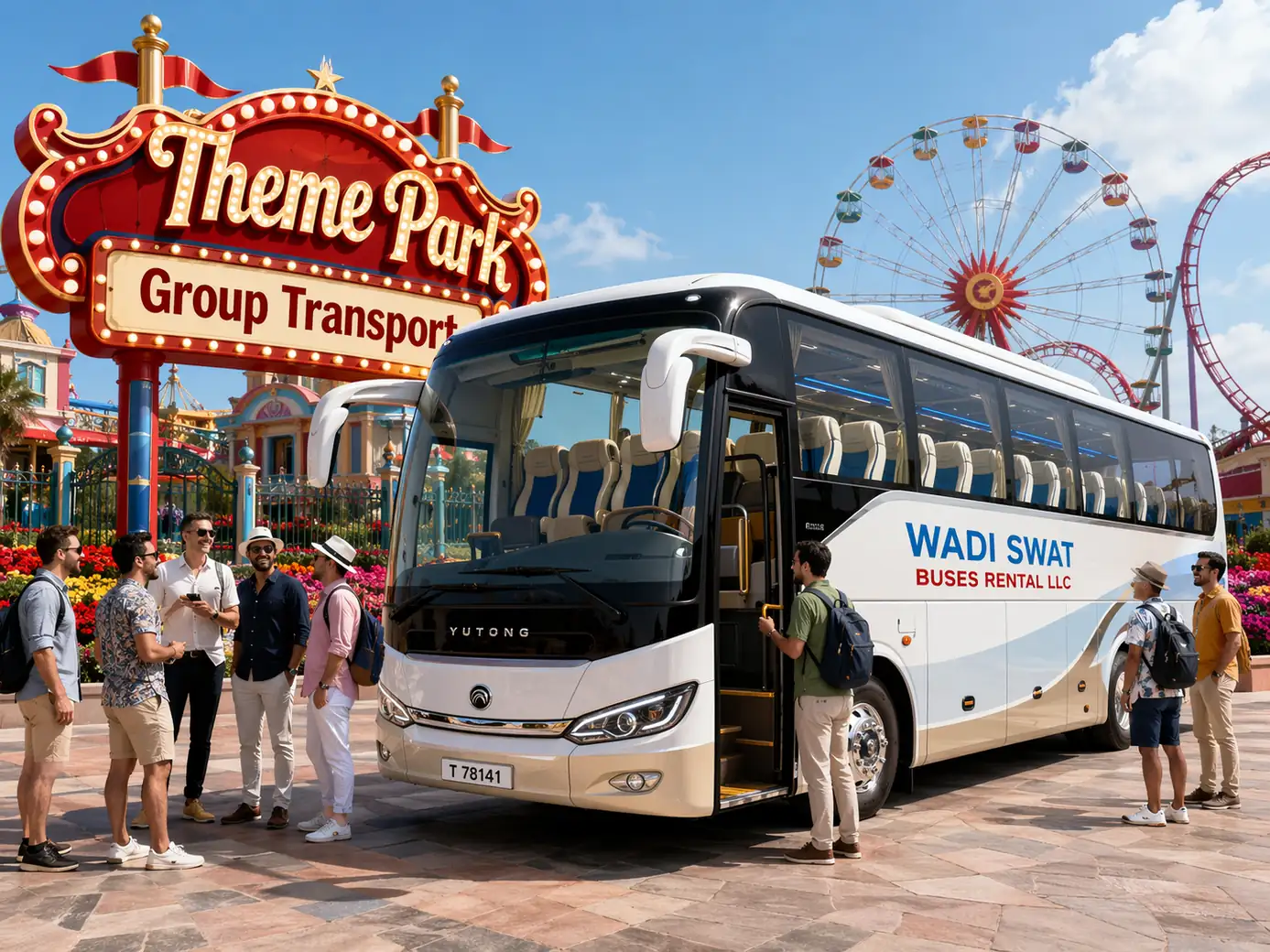 Theme park group transport by Yutong bus for larger visitor groups