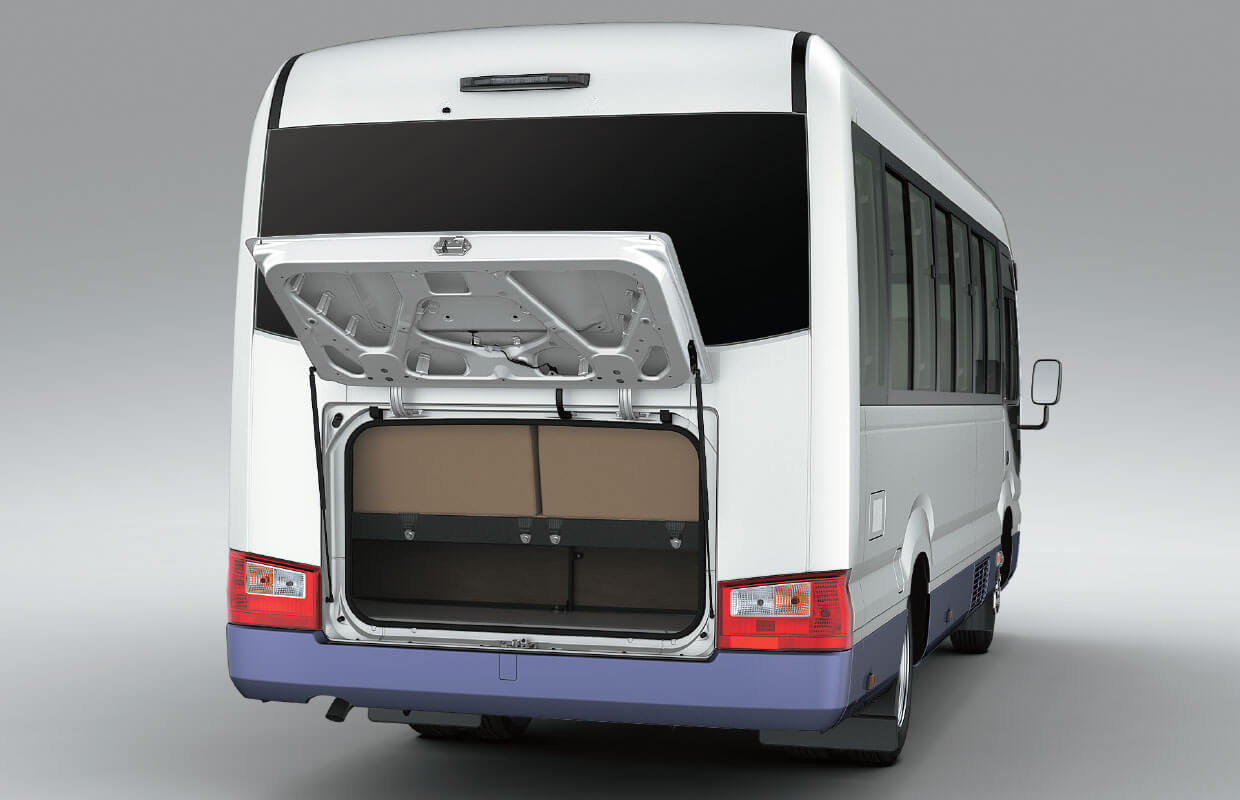 Rear-side look at Minibus 20-34 Seater best for Office Teams operating in Ras Al Khaimah, praised for efficiency