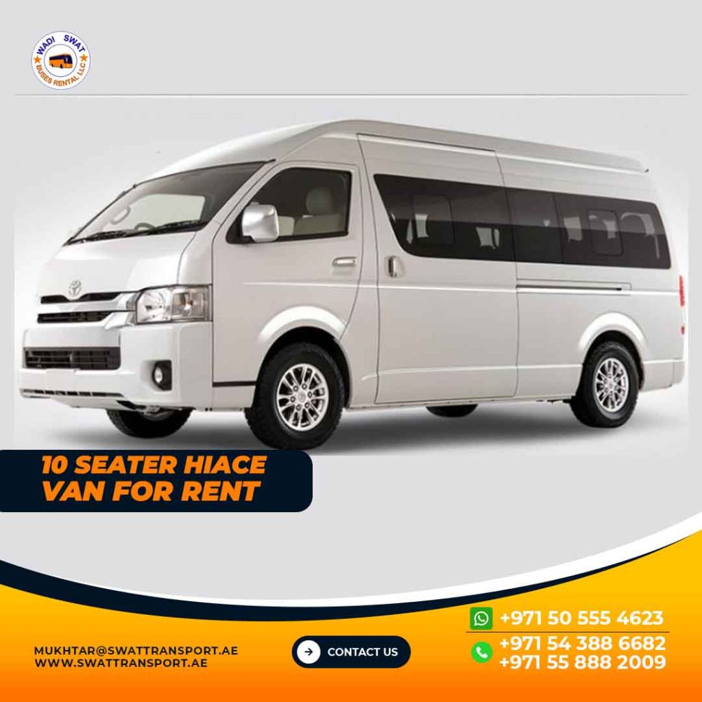 10 Seater Van for rent in Dubai with driver and fuel