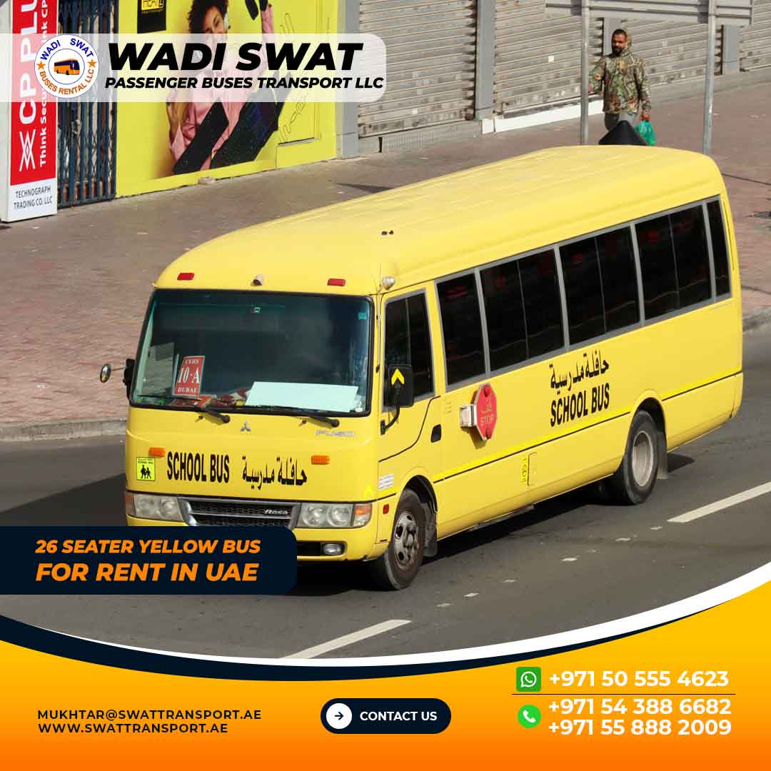 Mitsubishi Rosa Yellow Bus in Dubai, AbuDhabi, Sharjah and Ajman