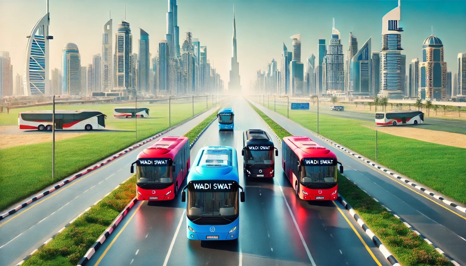Luxury Bus Parked in Downtown Dubai Ready for Rental